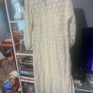 anthropologie/Moon River White Long Sleeve Polka Dot Dress